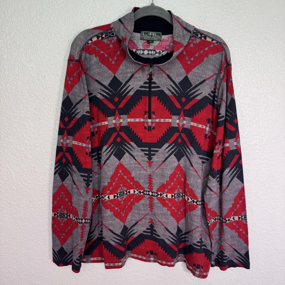 Lauren Ralph Lauren Sweater Womens 3X Quarter Zip Tribal Western Boho Knit Plus